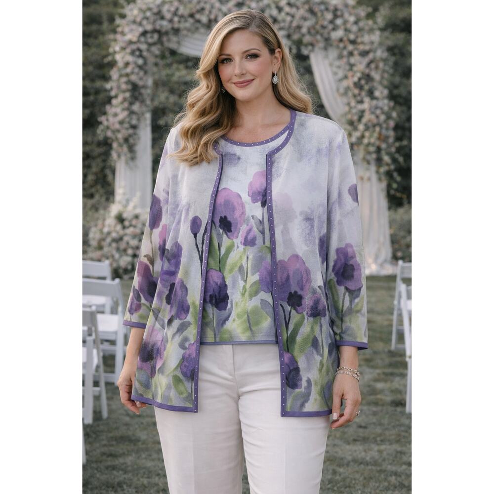 VTG 90s Jackets Galore John Farah Purple Floral 2pc Set Jacket Top Size Medium